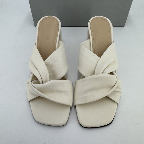 Everlane The Day Twist Heel Sandals sz 9 Parchment Slip-on Leather Block Heel - Picture 2 of 9